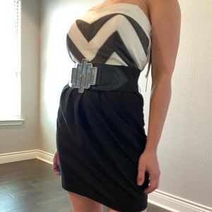 XOXO Belted mini strapless dress